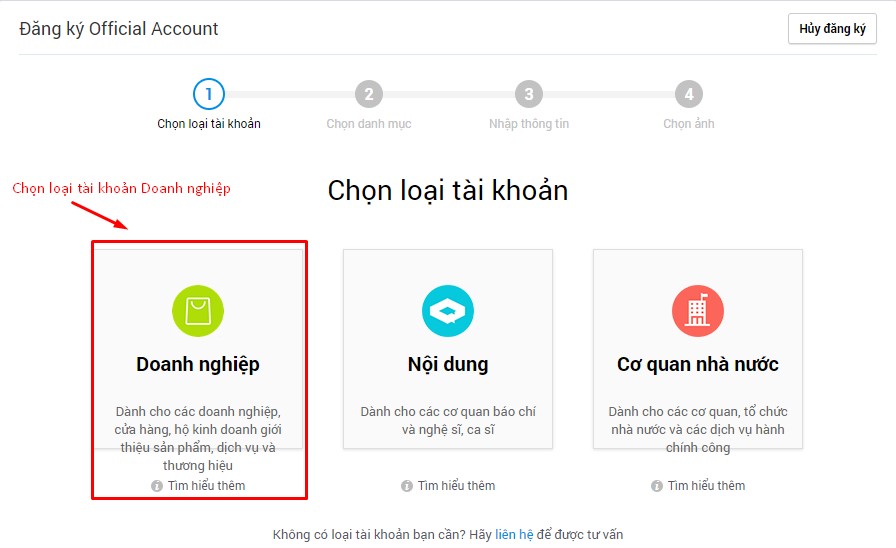 Chọn loại tài khoản